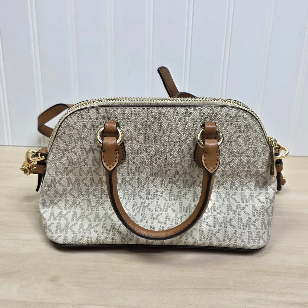 Michael Kors Womens Veronica Small Acorn Signature Logo Satchel Crossbody Bag